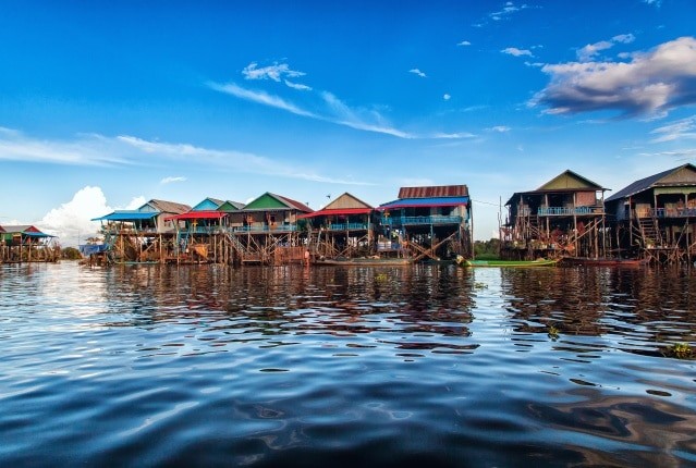 The floating village on the water komprongpok of Tonle Sap lak